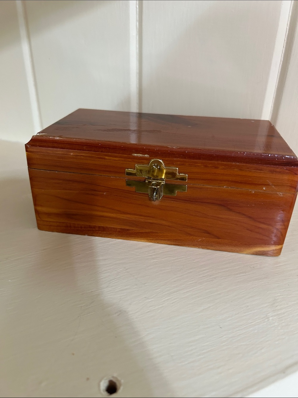 Cedar Wood Jewelry Box with Brass Latch - Warm Brown